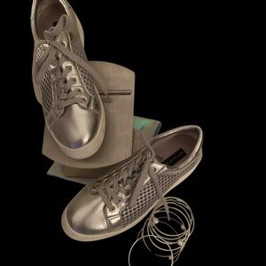 Silver Sneakers with Textured Design